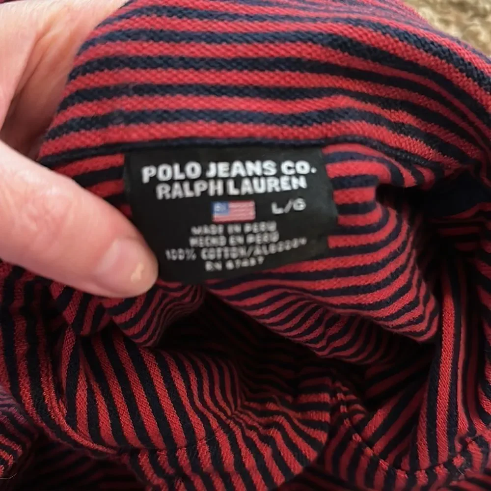 Vintage 90s Polo Jeans Co Ralph Lauren Navy Red Stripe Polo | L